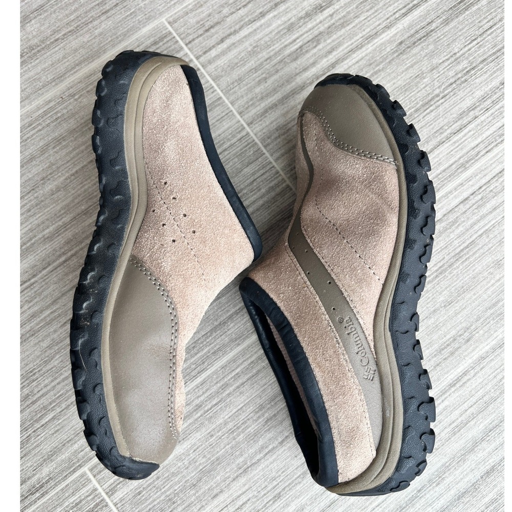 Columbia Suede Slip On Mules Womens 7 Tan Outdoor Clogs Trail Comfort Shoes - Picture 7 of 9